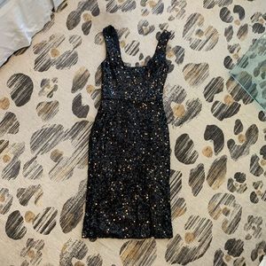 French Connection Cosmic Sparkle Black holo dress